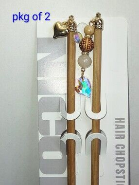 2 pcs Hair Chopsticks Aurora Borealis Dangling Gold Charms
